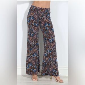 Veronica M Blue and Brown Paisley Wide-Leg Pants